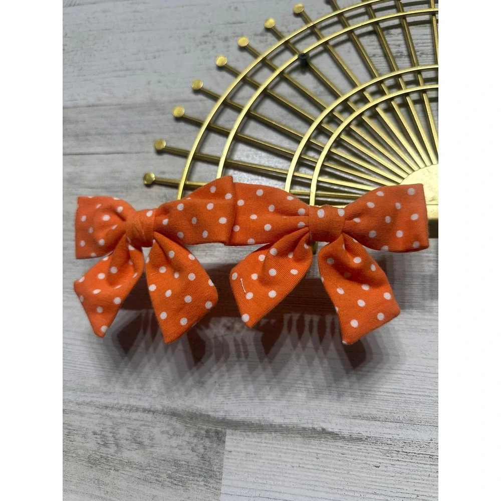 Hair Bow Clips Pigtails‎ Kids Blue Orange Gingham Polka Dot EUC